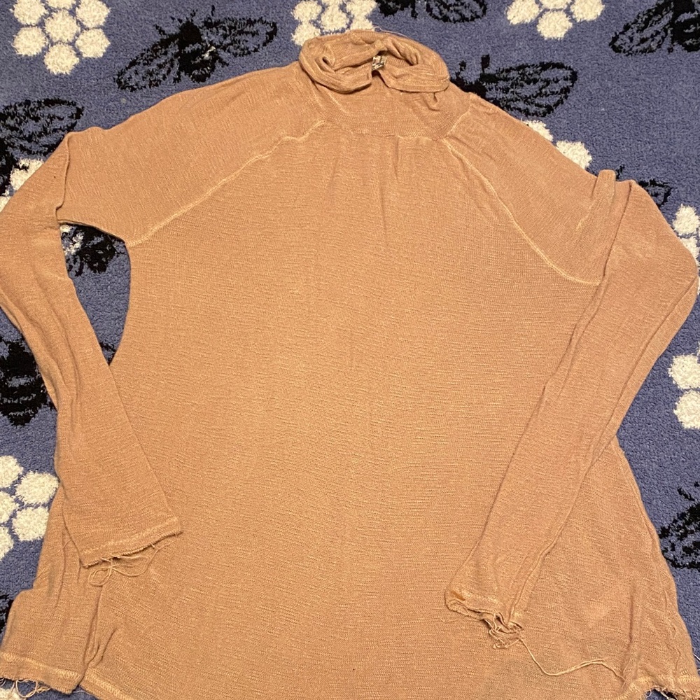 Free People Beige Long Sleeve Turtleneck Top